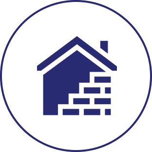 House icon with bricks in circle.